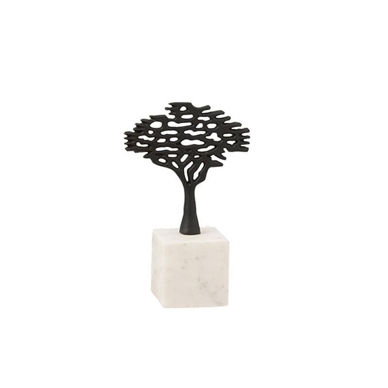 J-Line C Decorazione a forma di albero in alluminio nero con base in marmo bianco tre modelli 14x8x24h. (3818793)