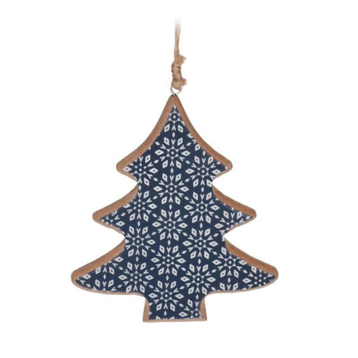 Decorazione natalizia da appendere in legno dipinto albero azzurro decoro fiocco di neve cm.11h | OlimpiaHome. (3818827)