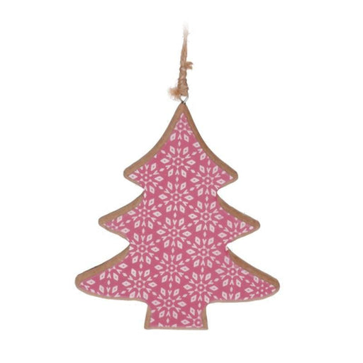 Koopman ALBERO-ROSA Decorazione natalizia da appendere in legno dipinto albero con decoro fiocco di neve, due colori cm.11h (3818828)