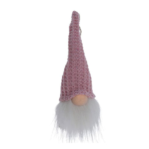 Koopman Rosa Figura natalizia in tessuto da appendere viso gnomo naso led cappello bianco/rosa cm.19h (3818957)