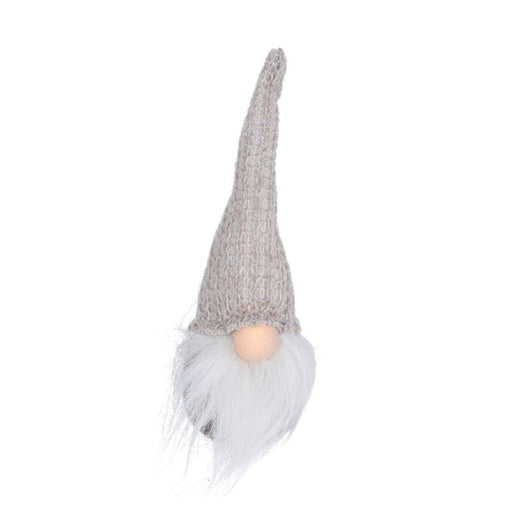 Figura natalizia in tessuto da appoggio testa gnomo con luce led beige cm.19h | OlimpiaHome. (3818959)
