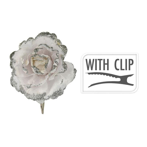 Fiore finto decorativo bianco/rosa/oro/rosso/champagne con glitter e clip cm.11h | OlimpiaHome. (3818966)