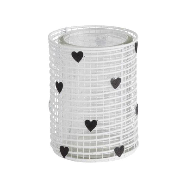 J-Line Grande Porta tealight in metallo bianco con cuori neri glitterati due misure (3819124)