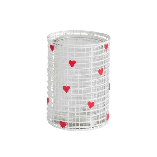 J-Line Piccolo Porta tealight in metallo bianco con cuori rossi glitterati due misure (3819127)