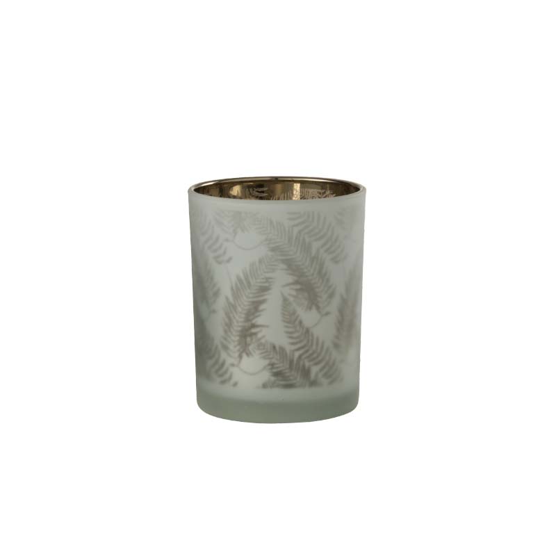 J-Line Piccolo Porta tealight in vetro bianco con foglie verdi due misure (3819129)