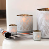 J-Line Porta tealight in vetro bianco con foglie verdi due misure (3819130)