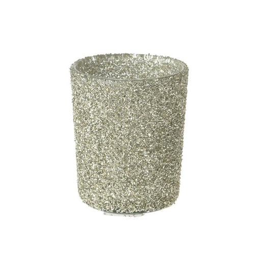 Porta tealight in vetro glitterato decorativo, tre colori cm.6h | OlimpiaHome. (3819133)