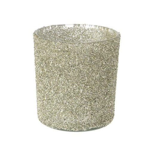 Porta tealight in vetro glitterato decorativo, tre colori cm.8h | OlimpiaHome. (3819134)