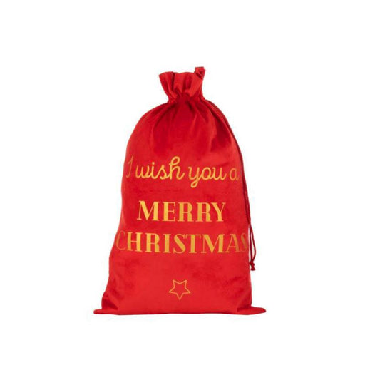 Koopman Wish Sacco di natale in velluto rosso con scritta dorata natalizia, tre modelli cm.30x50h (3819195)
