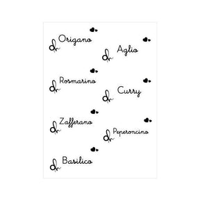Set etichette adesive per spezie "origano,aglio,rosmarino,curry,zafferano,peperoncino e basilico" | OlimpiaHome. (3819227)