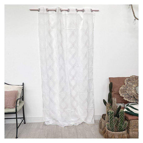 Lovely Shabby Grigio Tendone con anelli Allister bianca con ricami in rilievo tre colori cm.140x280h. (3819287)