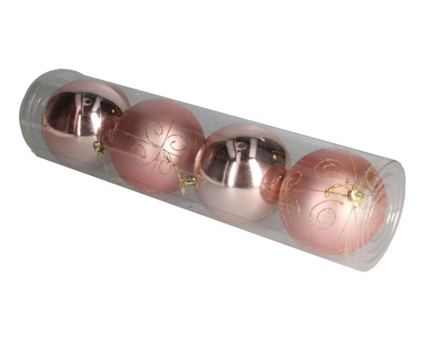 Confezione di 4 sfere natalizie rosa cm ø 10