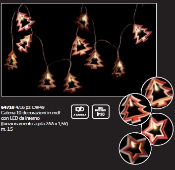 Catena 10 decorazioni ad Albero con luci a Led da interno - 1.5 mt