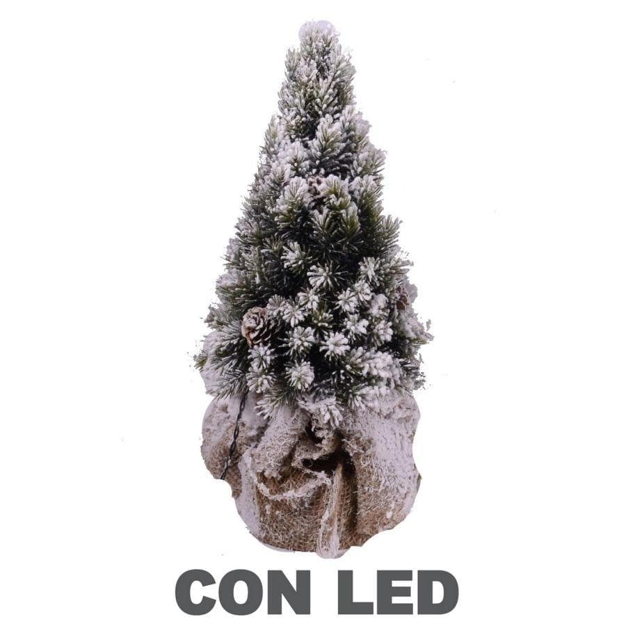 Albero Verde Innevato con led pigne e base juta - cm h 40 Vacchetti (2491765)