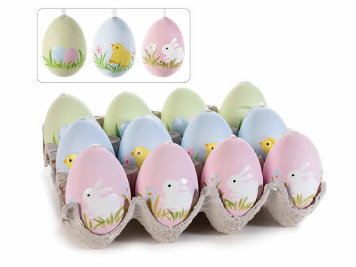 Confezione di 12 uova artificiali con disegni da appendere MillStore