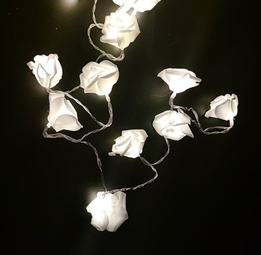 Catena di luci decorativa 20 Led - Rose Bianche - Luce Calda
