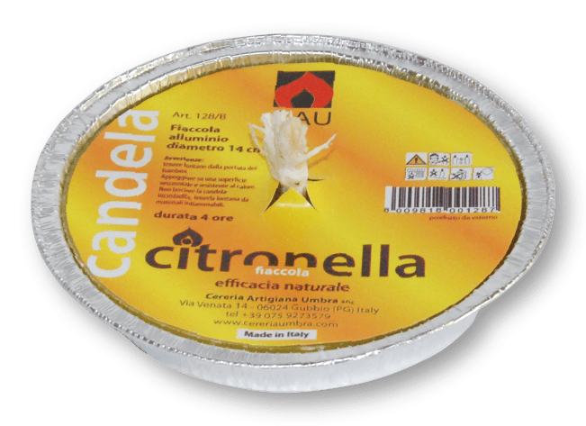 Fiaccola da esterno alla Citronella - vaschetta in alluminio ø 14 x h 2 cm Cereria Artigiana Umbra