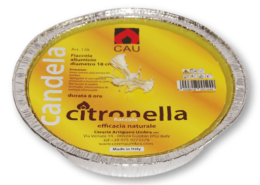 Fiaccola da esterno alla Citronella - vaschetta in alluminio ø 18 x h 4 cm Cereria Artigiana Umbra