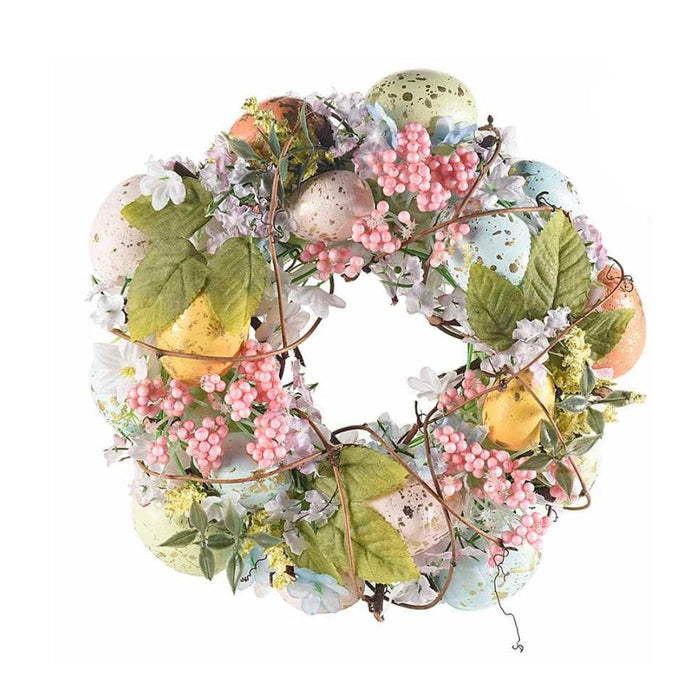 Ghirlanda pasquale decorativa con fiori e uova artificiali Rosa/Verde MillStore (3189457)