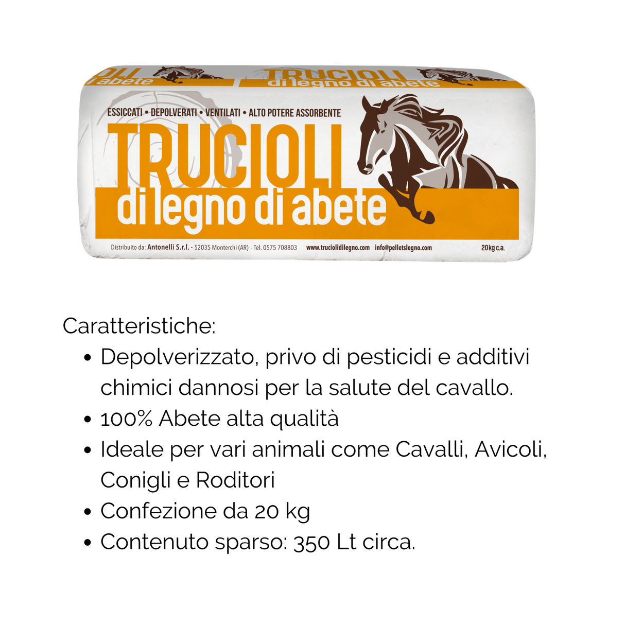 Lettiera cavalli trucioli 100 % Abete - Avicoli e Roditori - 20 kg MillStore