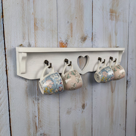 Mensola porta tazze stile shabby chic 60 cm / Bianco Domeahome