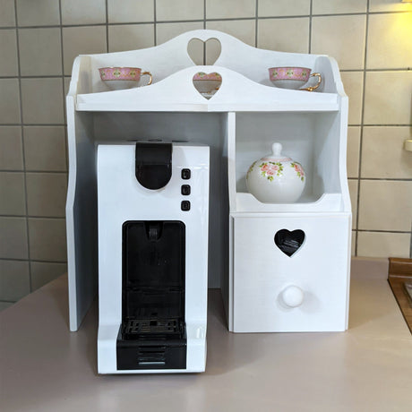 Mobiletto per Macchina del caffè con porta cialde e porta tazzine Bianco Domeahome