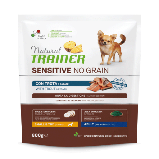 Natural Trainer Sensitive No Grain Small & Toy per Cani Adulti con Trota e Patate 800 gr Natural Trainer (2495953)