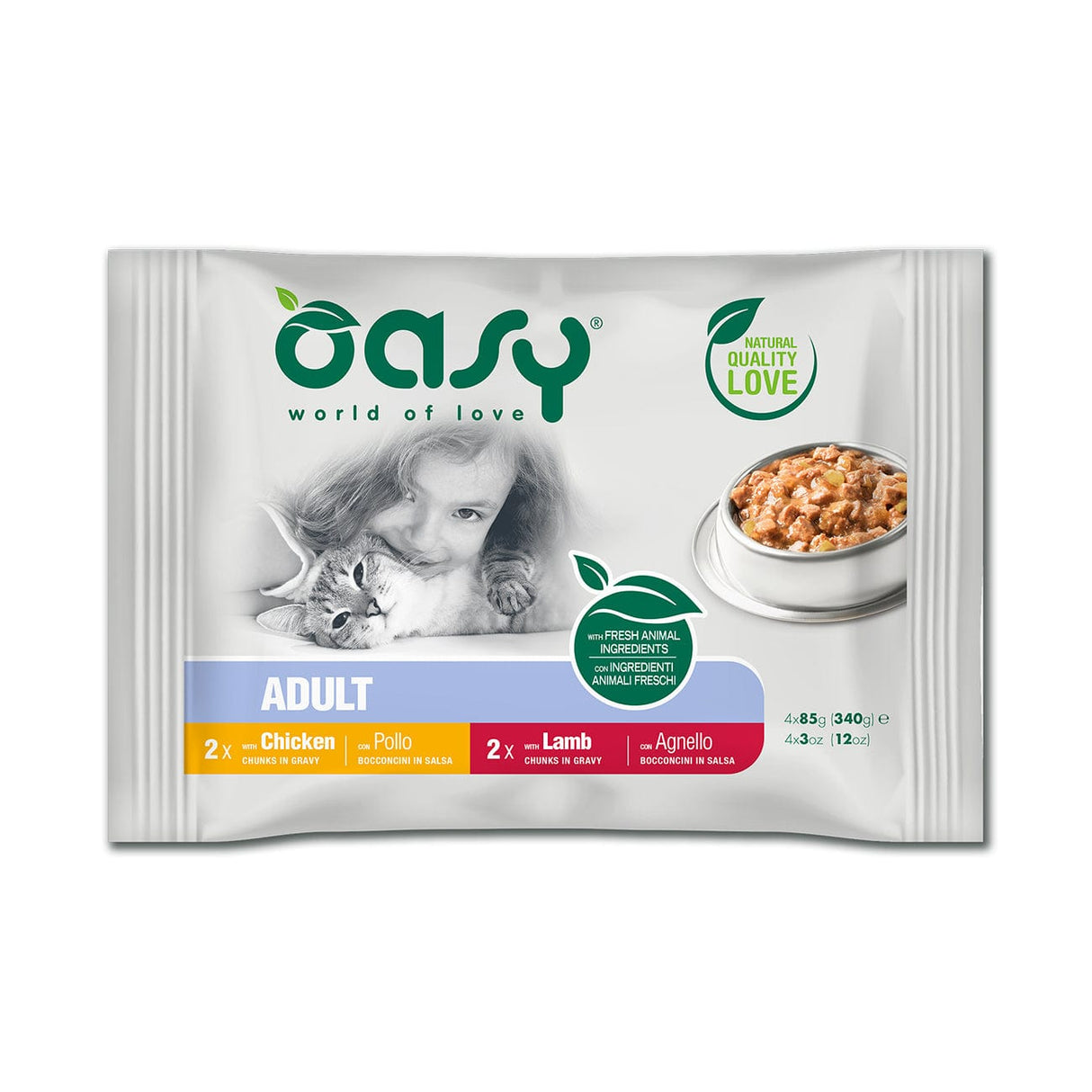 Oasy Multipack Adult 2 Pollo + 2 Agnello bocconcini - 4 x 85 gr Oasy (2496253)