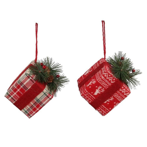 Pacco regalo natalizio in tessuto tartan - 2 assortiti cm 9x9 h 13 Vacchetti (2496476)