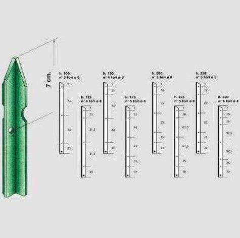 PALO DA RECINZIONE IN FERRO PLASTIFICATO VERDE A "T" - Altezza Cm.150 Pz.10 Metalgoi Siderurgica Spa