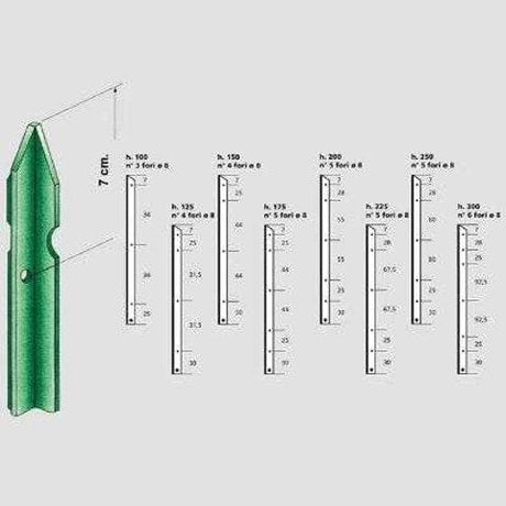 PALO DA RECINZIONE IN FERRO PLASTIFICATO VERDE A "T" - Altezza Cm.225 Metalgoi Siderurgica Spa