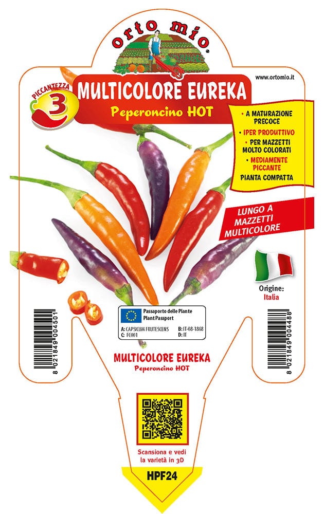 Peperoncino piccante HOT multicolore Eureka lungo - 1 pianta v.14 cm - Orto Mio Orto Mio (2496669)
