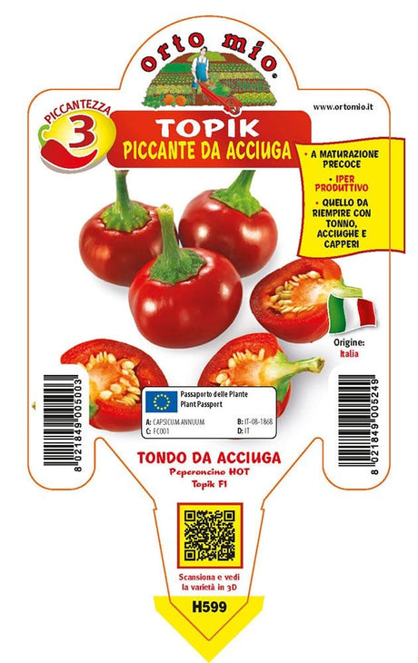 Peperoncino piccante HOT tondo da acciuga Topik F1 - 1 pianta v.10 cm - Orto Mio Orto Mio (2496674)