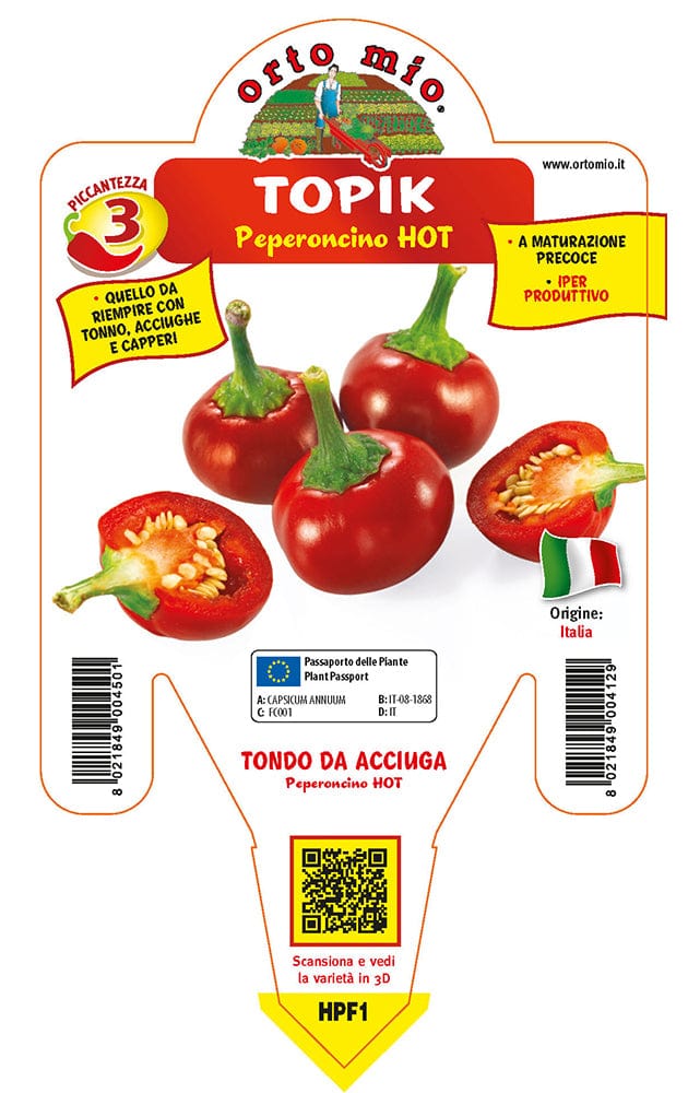 Peperoncino piccante HOT tondo da acciuga Topik F1 - 1 pianta v.14 cm - Orto Mio Orto Mio (2496675)