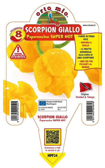 Peperoncino piccante SUPER HOT Scorpion giallo - 1 pianta v.14 cm - Orto Mio Orto Mio