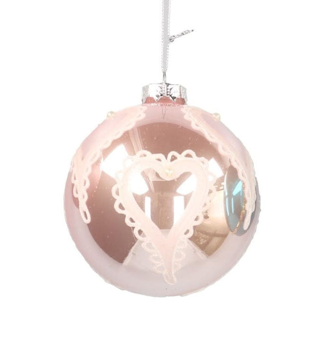 Sfera di Natale in vetro rosa cn cuori MillStore (2498421)