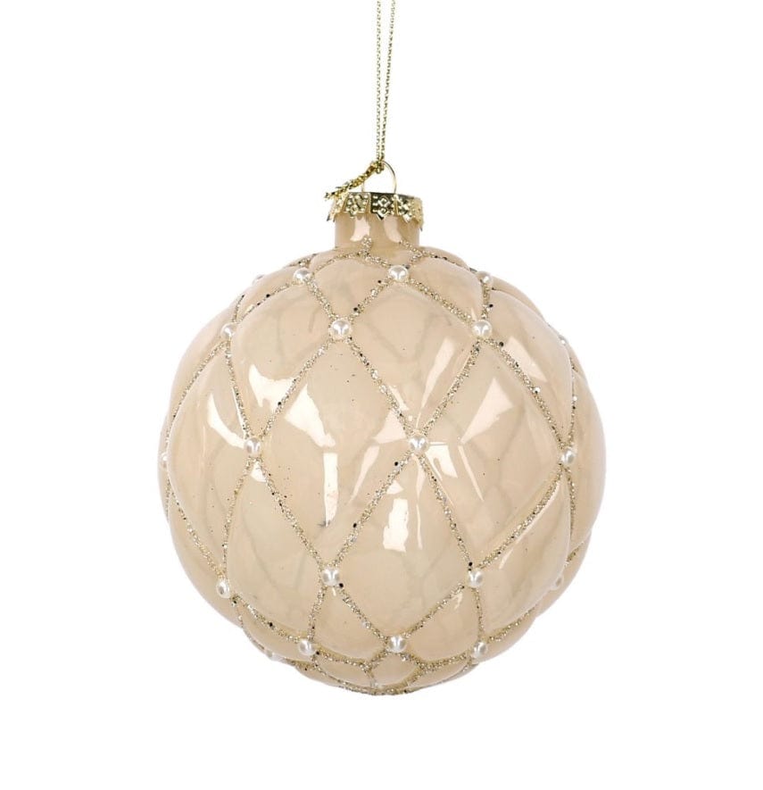 Sfera in vetro Champagne con glitter e perle - ø 10 cm Vacchetti (2498425)