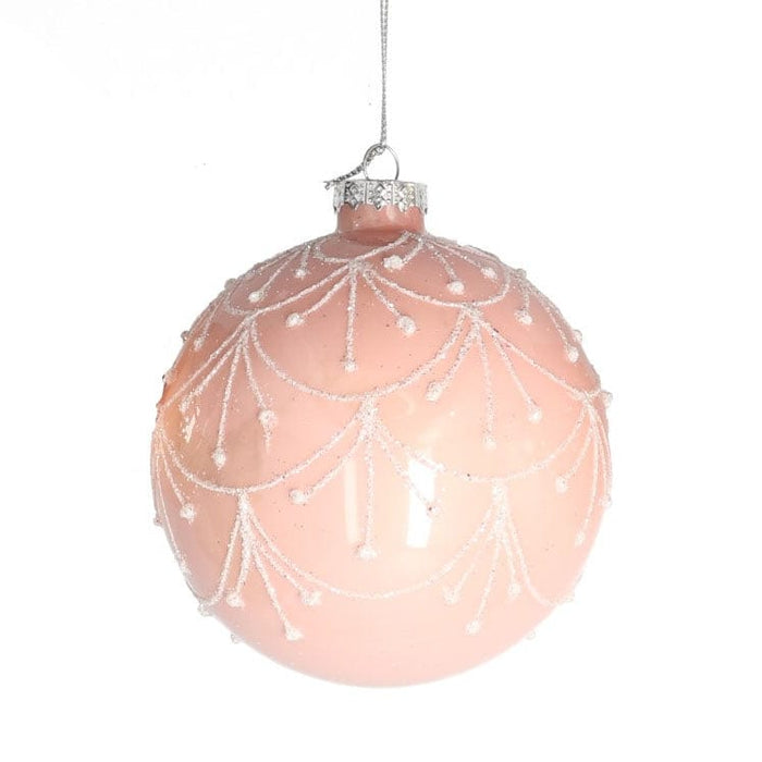 Sfera in vetro rosa con glitter bianco per Albero di Natale Ø 12 cm Vacchetti (2498427)