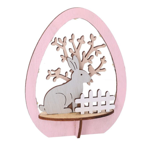Uovo rosa con Coniglio in legno con Illuminazione Led Vacchetti